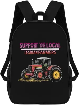 Support Your Local Lesbian Farmers 17 Inches Travel Backpacks Funny Shoulder Bag Lightweight Daypack