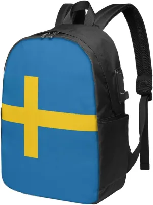 Swedish Sweden Flag Laptop Backpacks Travel Backpack Casual Business Daypack Sport Rucksack Computer Bag Fits up to 17 Inch Notebook with USB Port