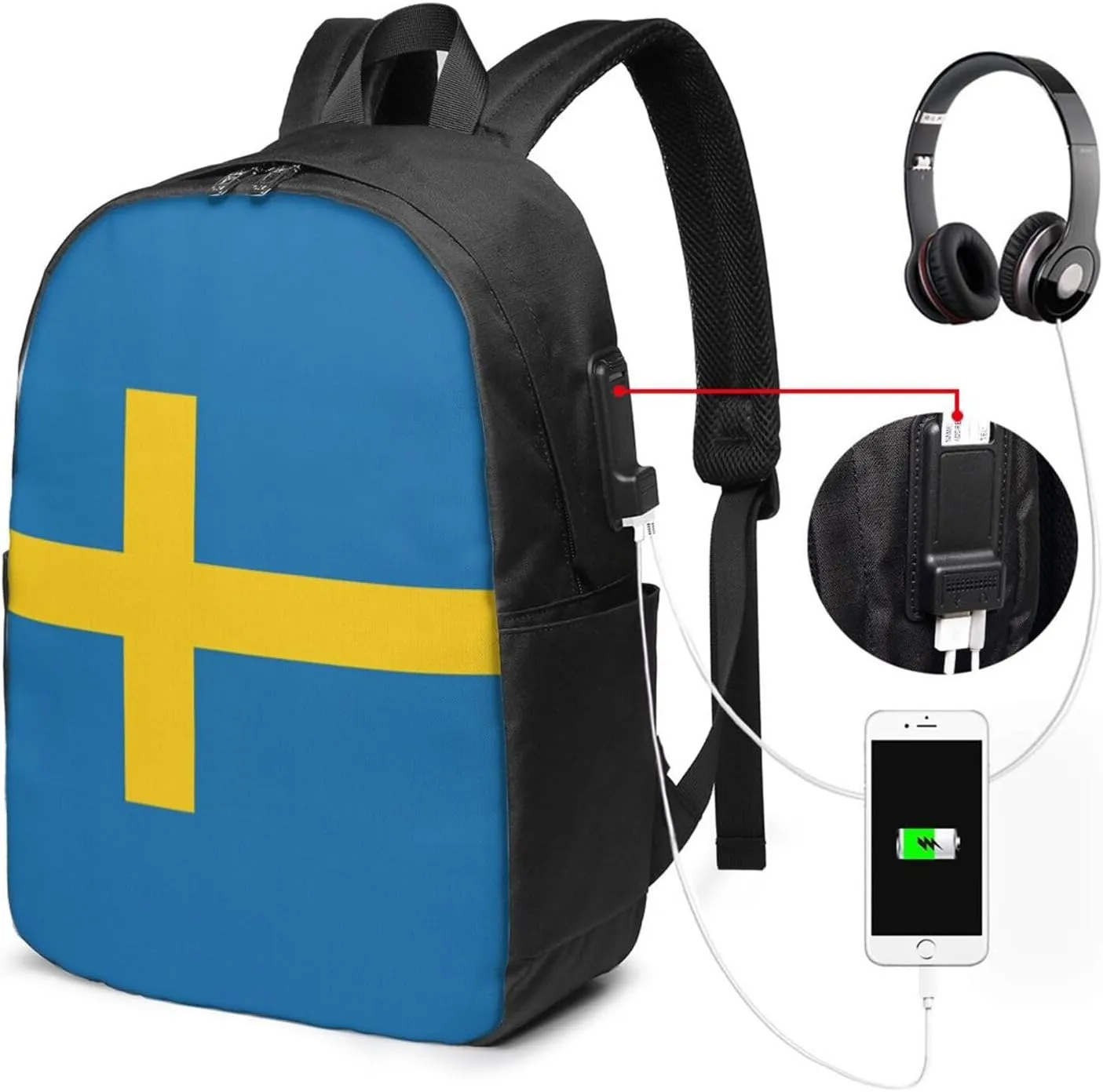 Swedish Sweden Flag Laptop Backpacks Travel Backpack Casual Business Daypack Sport Rucksack Computer Bag Fits up to 17 Inch Notebook with USB Port