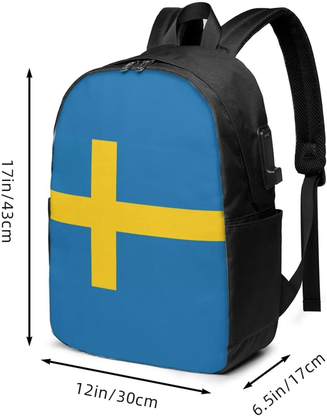 Swedish Sweden Flag Laptop Backpacks Travel Backpack Casual Business Daypack Sport Rucksack Computer Bag Fits up to 17 Inch Notebook with USB Port