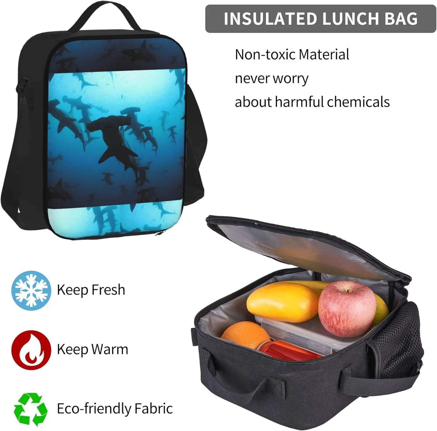 SWEET TANG School Backpack 3 Pcs Set For Boys Bookbag Bag For Elementary Middle High Teenagers(Hammerhead Sharks)