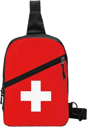 Swiss Flag Sling Bag Unisex Crossbody Bag Casual Chest Bag Adjustable Sling Backpack Daypack For Travel Hiking Skiing Workout Running Cycling, Black