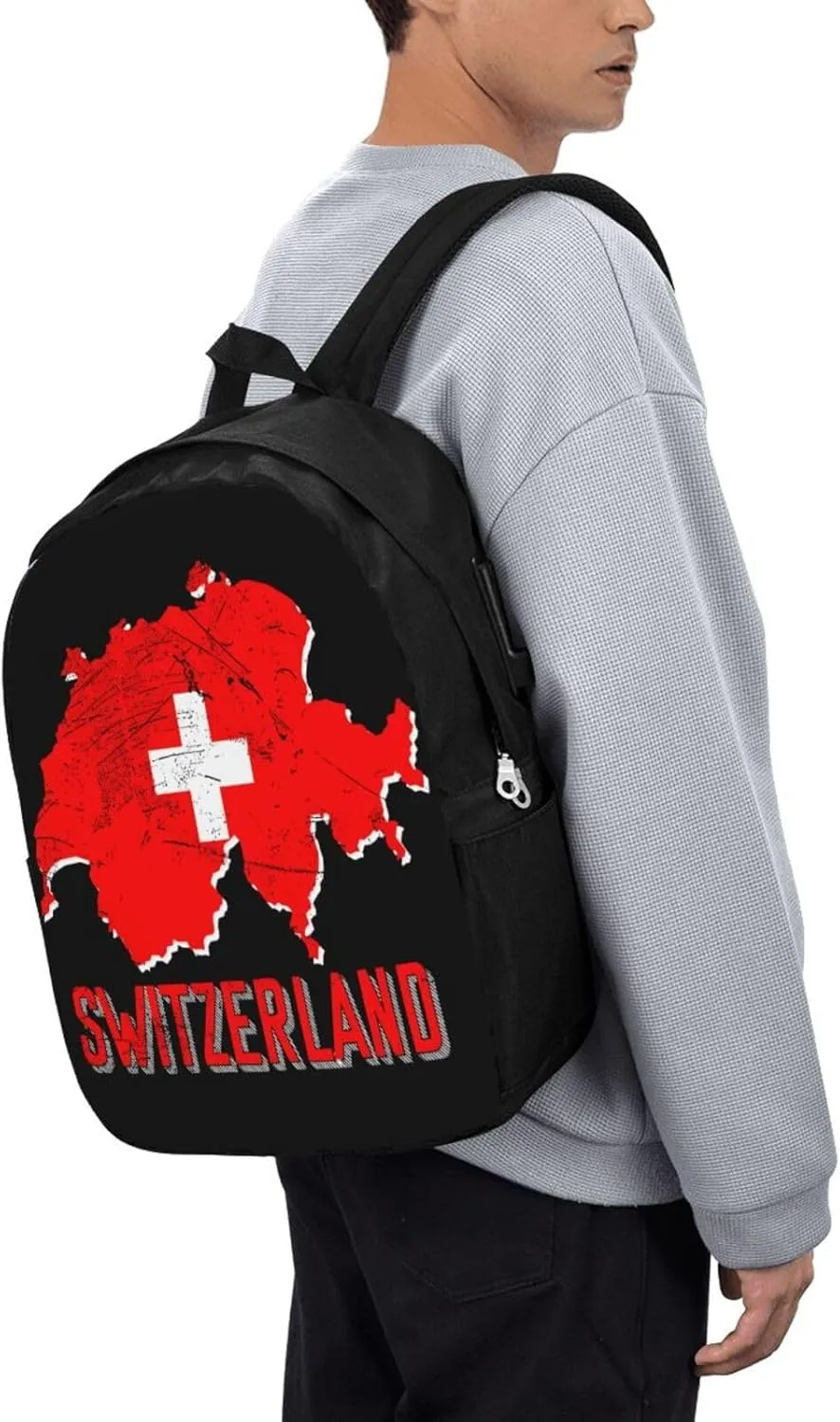 Switzerland Swiss Flag Map Laptop Backpacks Travel Backpack Casual Business Daypack Sport Rucksack Computer Bag Fits up to 17 Inch Notebook with USB Port