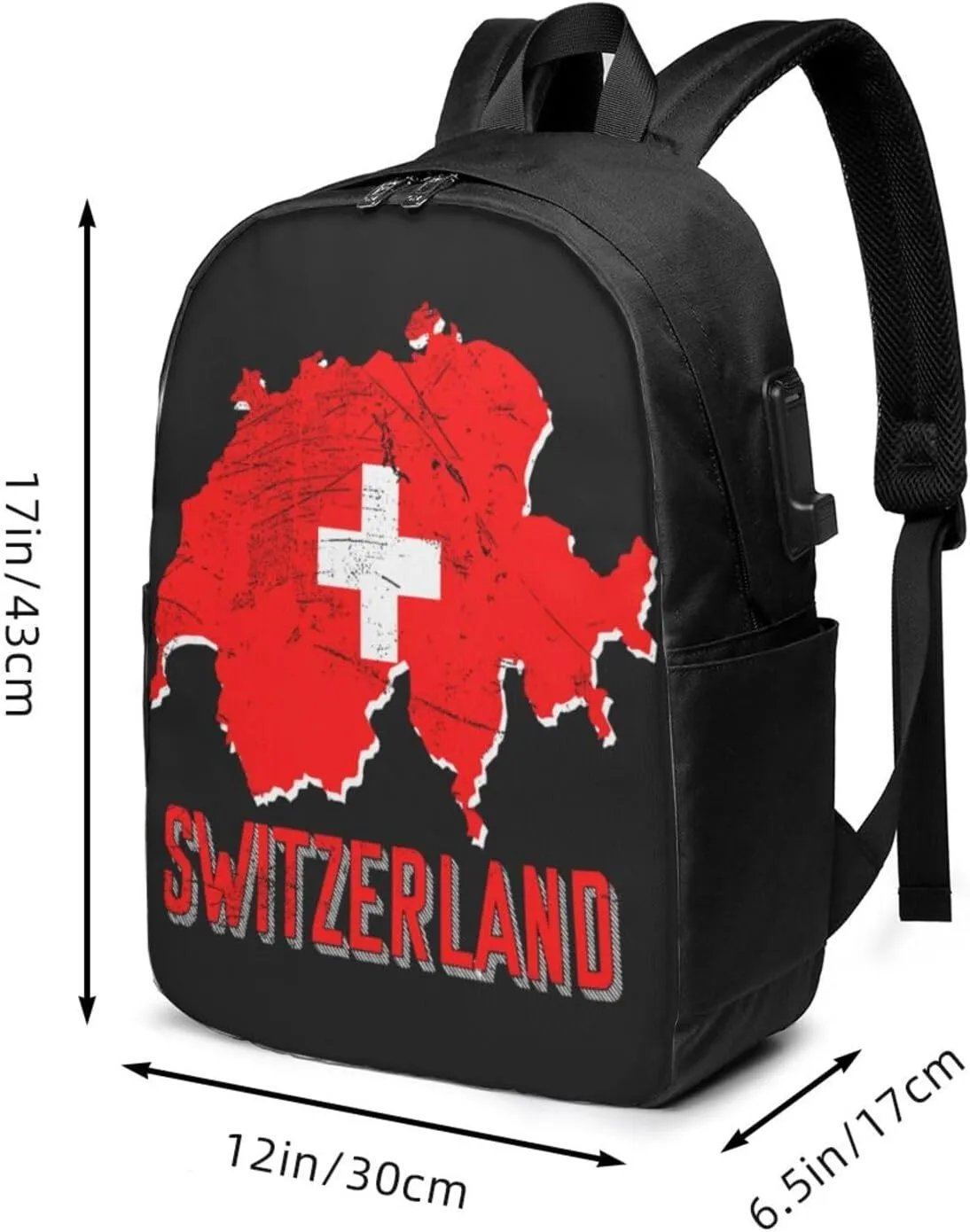 Switzerland Swiss Flag Map Laptop Backpacks Travel Backpack Casual Business Daypack Sport Rucksack Computer Bag Fits up to 17 Inch Notebook with USB Port