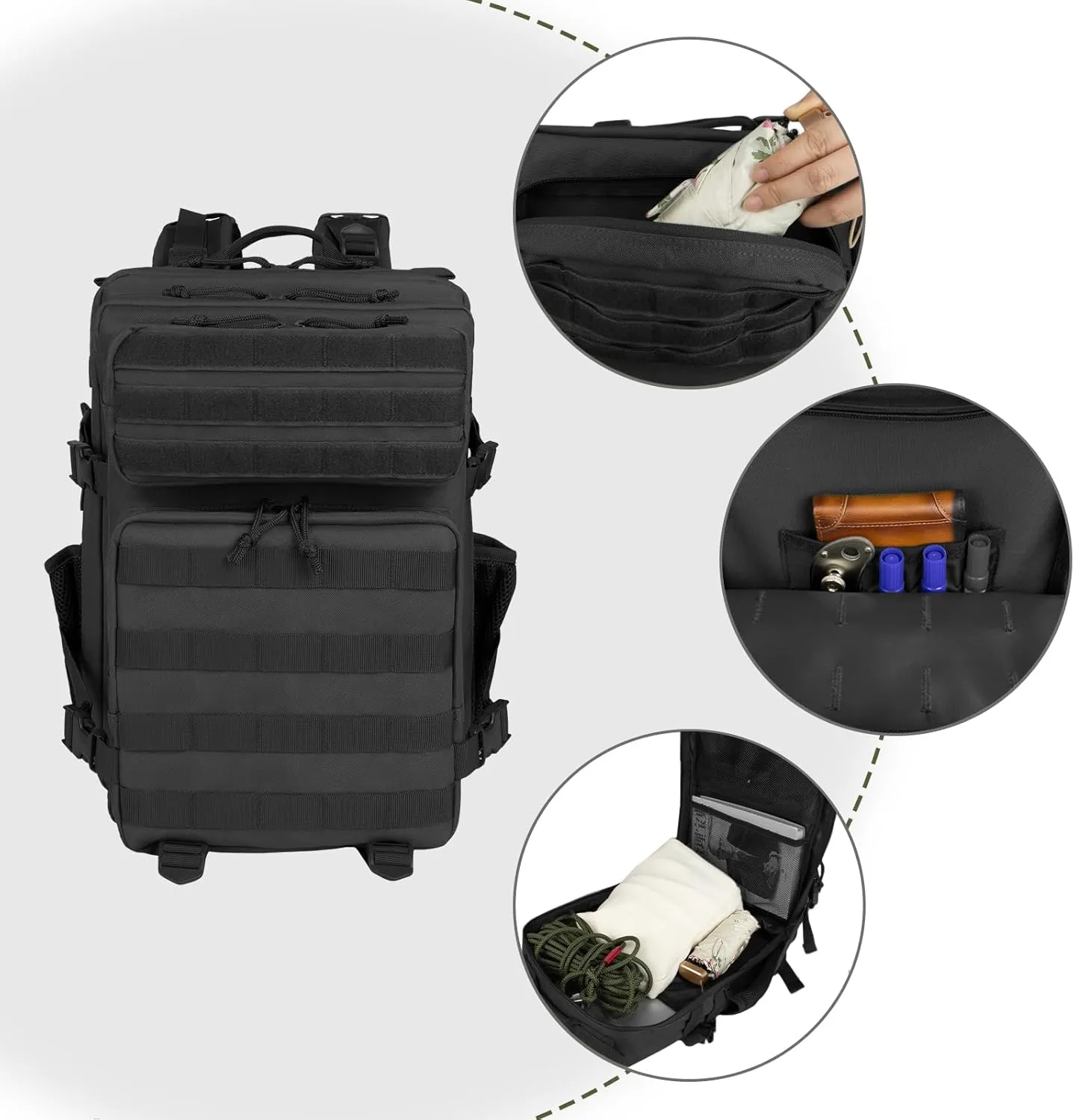Tactical Backpack - 25L/35L/45L Military Tactical Backpack For Men Molle Daypack 3 Day Bug Out Bag Hiking Rucksack With Bottle Holder 35L Black Backpacks