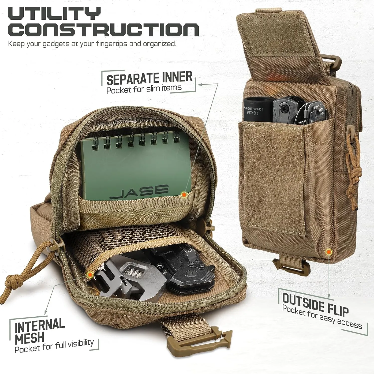 Tactical Backpack Accessories Pouch, Molle Accessories Shoulder Strap Attachment Pouches Utility EDC Phone Pouch Sport
