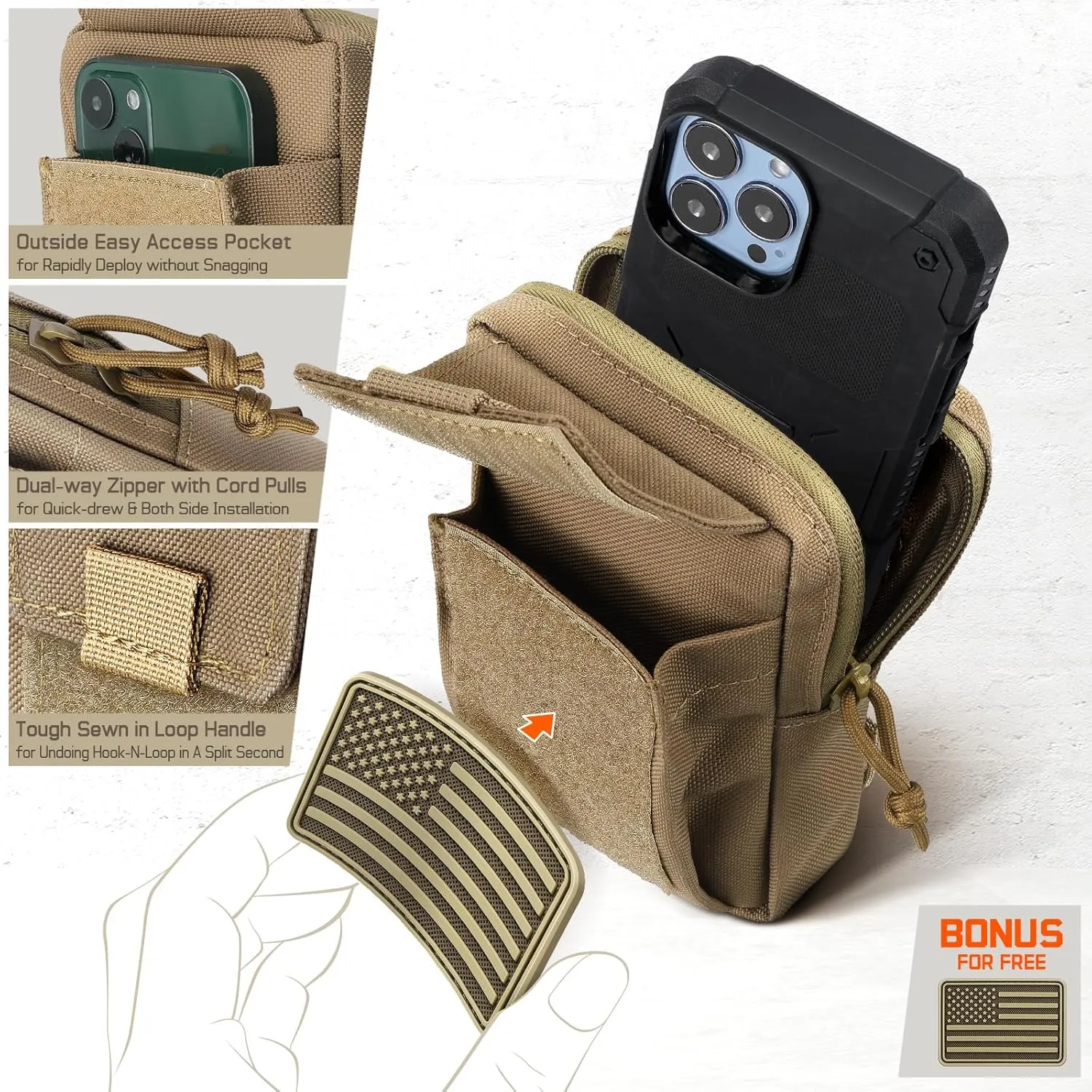 Tactical Backpack Accessories Pouch, Molle Accessories Shoulder Strap Attachment Pouches Utility EDC Phone Pouch Sport