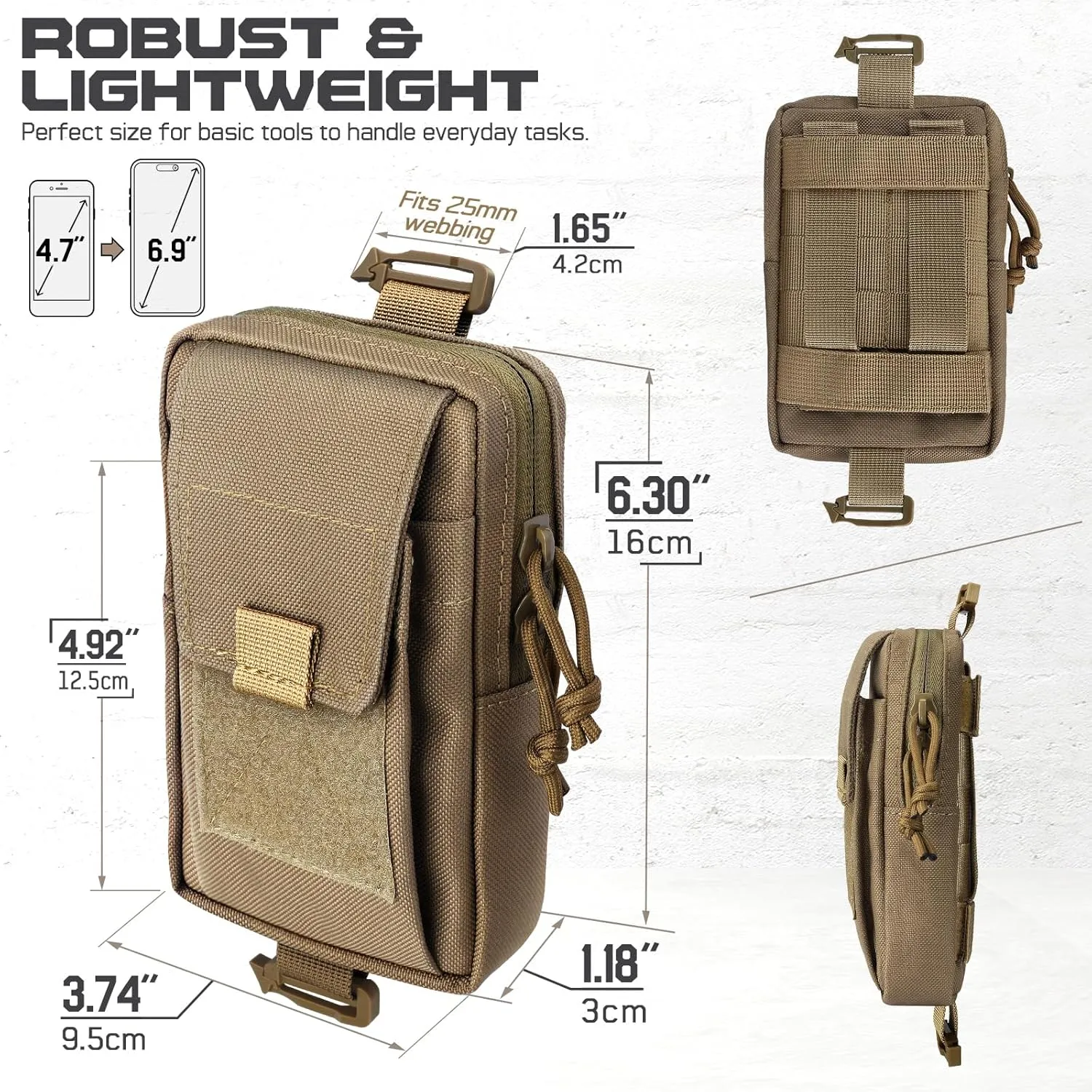 Tactical Backpack Accessories Pouch, Molle Accessories Shoulder Strap Attachment Pouches Utility EDC Phone Pouch Sport