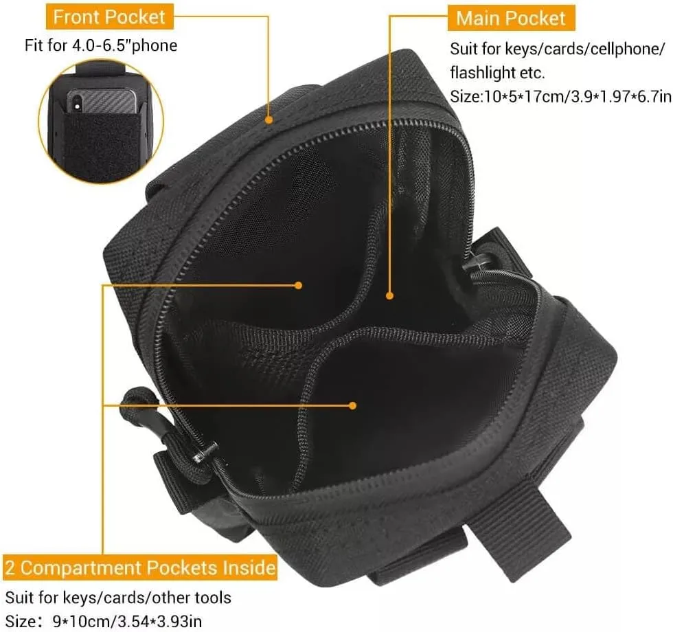 Tactical EDC Pouch Molle Utility Pouches Nylon Bag Outdoor Hunting Waist Pack Phone Holder Smartphone Pouch Gadget Organizer Tool Holster Pocket