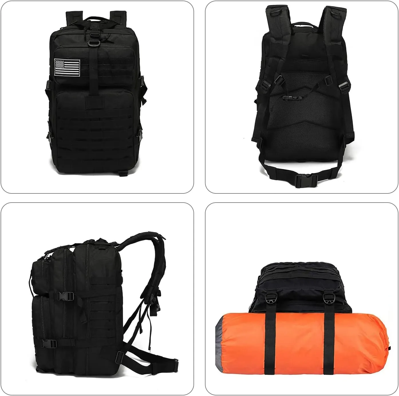 Tactical Military Backpack for Man, 50L Waterproof Army Pack Rucksack Hiking Laptop Backpack 3 Day Bug Out Bag, Includes Two Flags and Two Carabiner