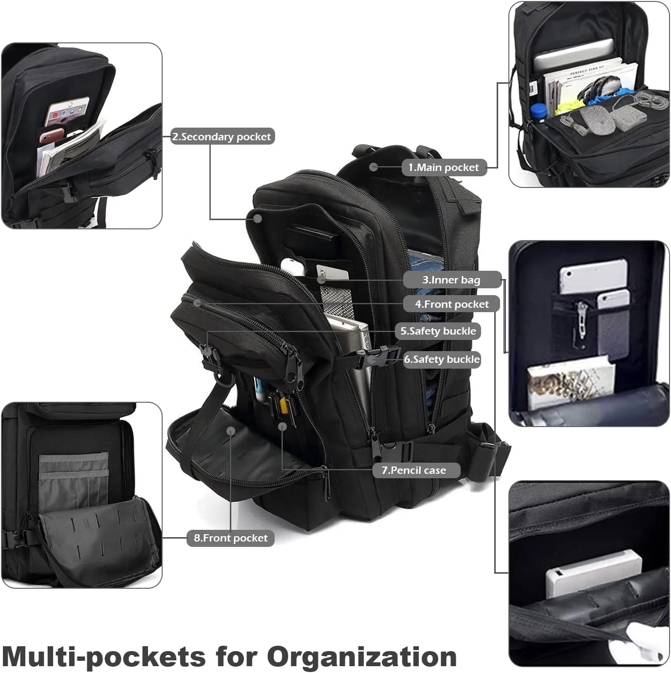 Tactical Military Backpack for Man, 50L Waterproof Army Pack Rucksack Hiking Laptop Backpack 3 Day Bug Out Bag, Includes Two Flags and Two Carabiner