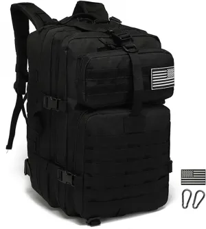 Tactical Military Backpack for Man, 50L Waterproof Army Pack Rucksack Hiking Laptop Backpack 3 Day Bug Out Bag, Includes Two Flags and Two Carabiner