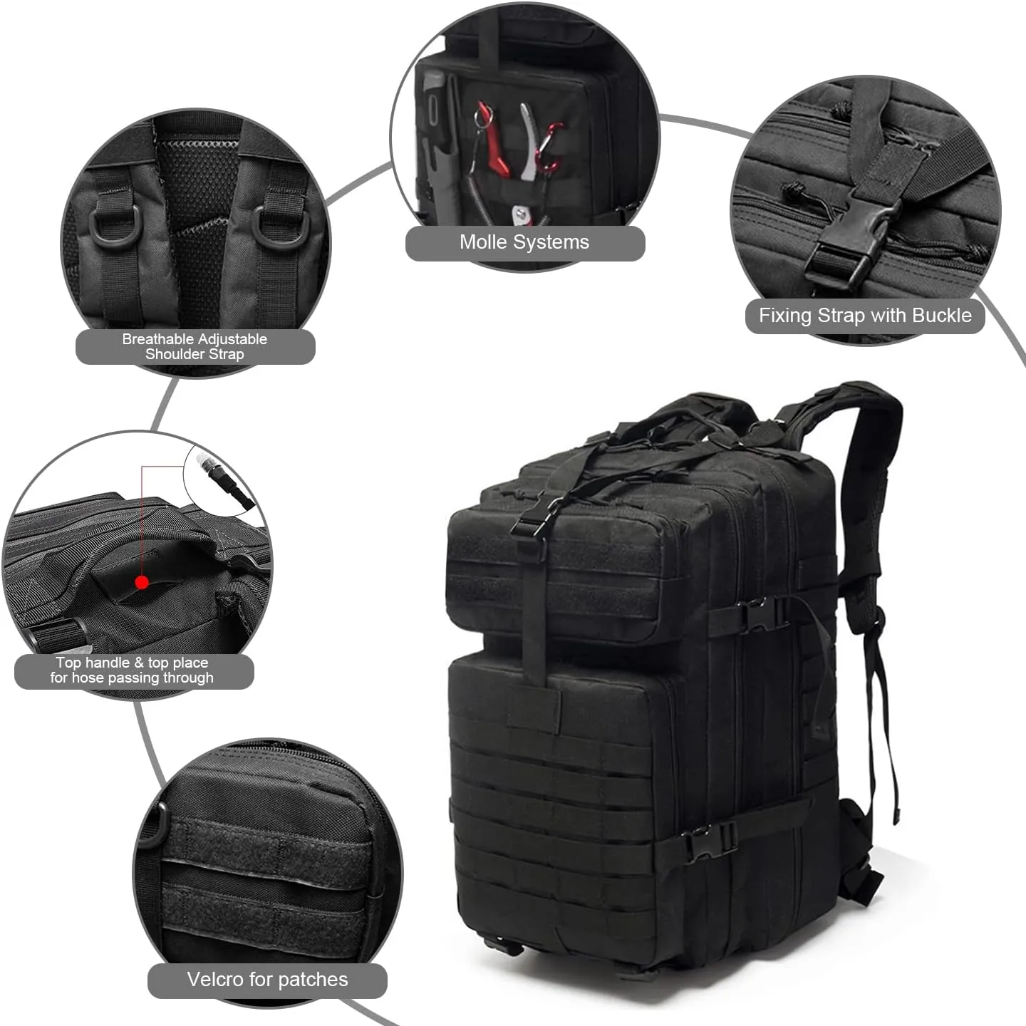 Tactical Military Backpack for Man, 50L Waterproof Army Pack Rucksack Hiking Laptop Backpack 3 Day Bug Out Bag, Includes Two Flags and Two Carabiner