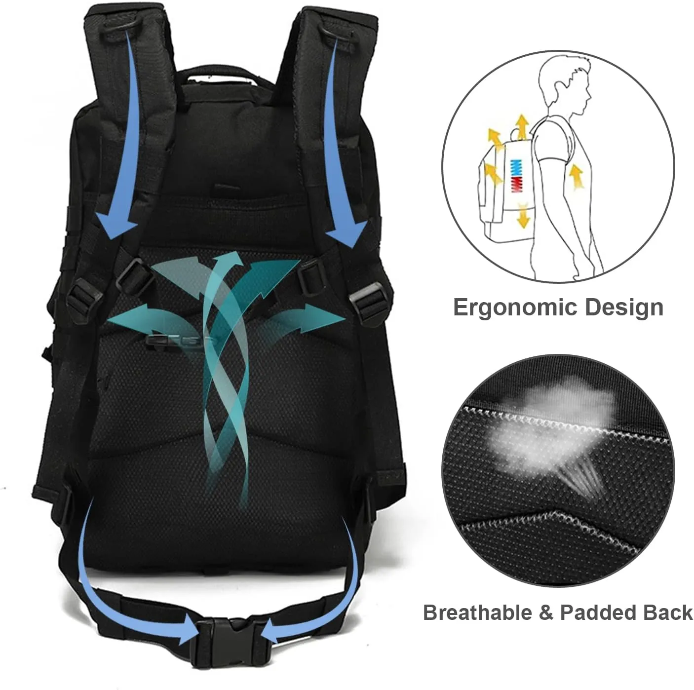 Tactical Military Backpack for Man, 50L Waterproof Army Pack Rucksack Hiking Laptop Backpack 3 Day Bug Out Bag, Includes Two Flags and Two Carabiner