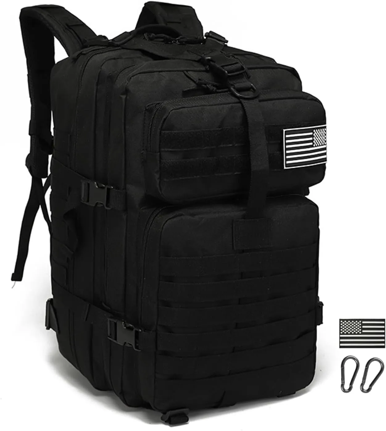 Tactical Military Backpack for Man, 50L Waterproof Army Pack Rucksack Hiking Laptop Backpack 3 Day Bug Out Bag, Includes Two Flags and Two Carabiner