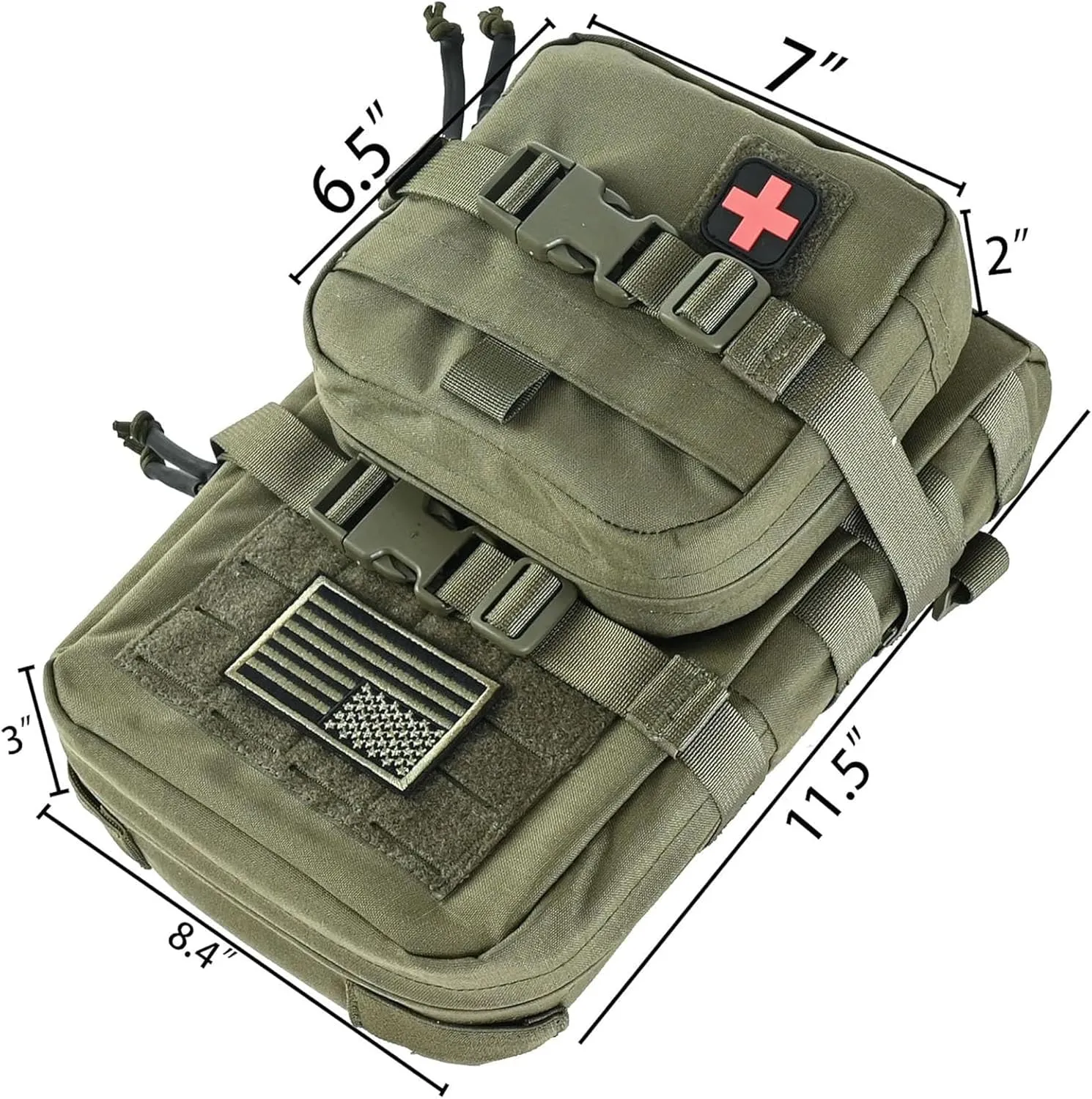 Tactical Mini Molle Hydration Pack,Molle Hydration Carrier with IFAK Pouch&US Flag&Med Patch,Hydropack for 2L Water Bladder