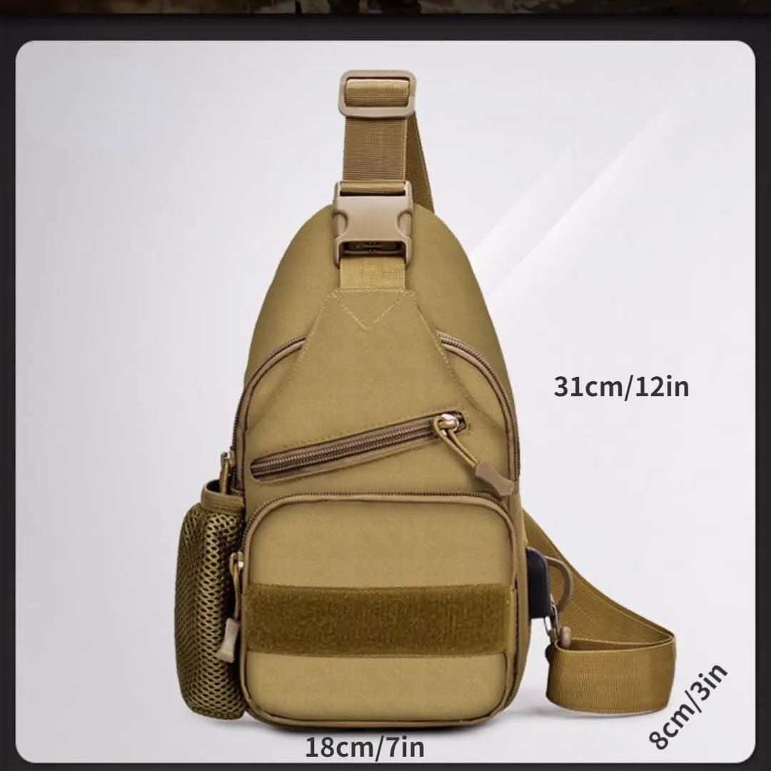 Tactical Sling Backpack for Men, Multifunctional Gym Cycling Shoulder Bag with USB Charging Port, Travel Crossbody Bag (Camouflage Brown)
