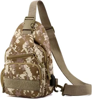 Tactical Sling Backpack for Men, Multifunctional Gym Cycling Shoulder Bag with USB Charging Port, Travel Crossbody Bag (Camouflage Brown)
