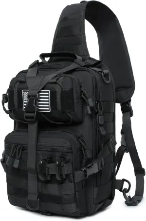 Tactical Sling Bag Backpack Military Rover Shoulder Sling Pack EDC Molle Range Bag Crossbody Chest Pack (Black)