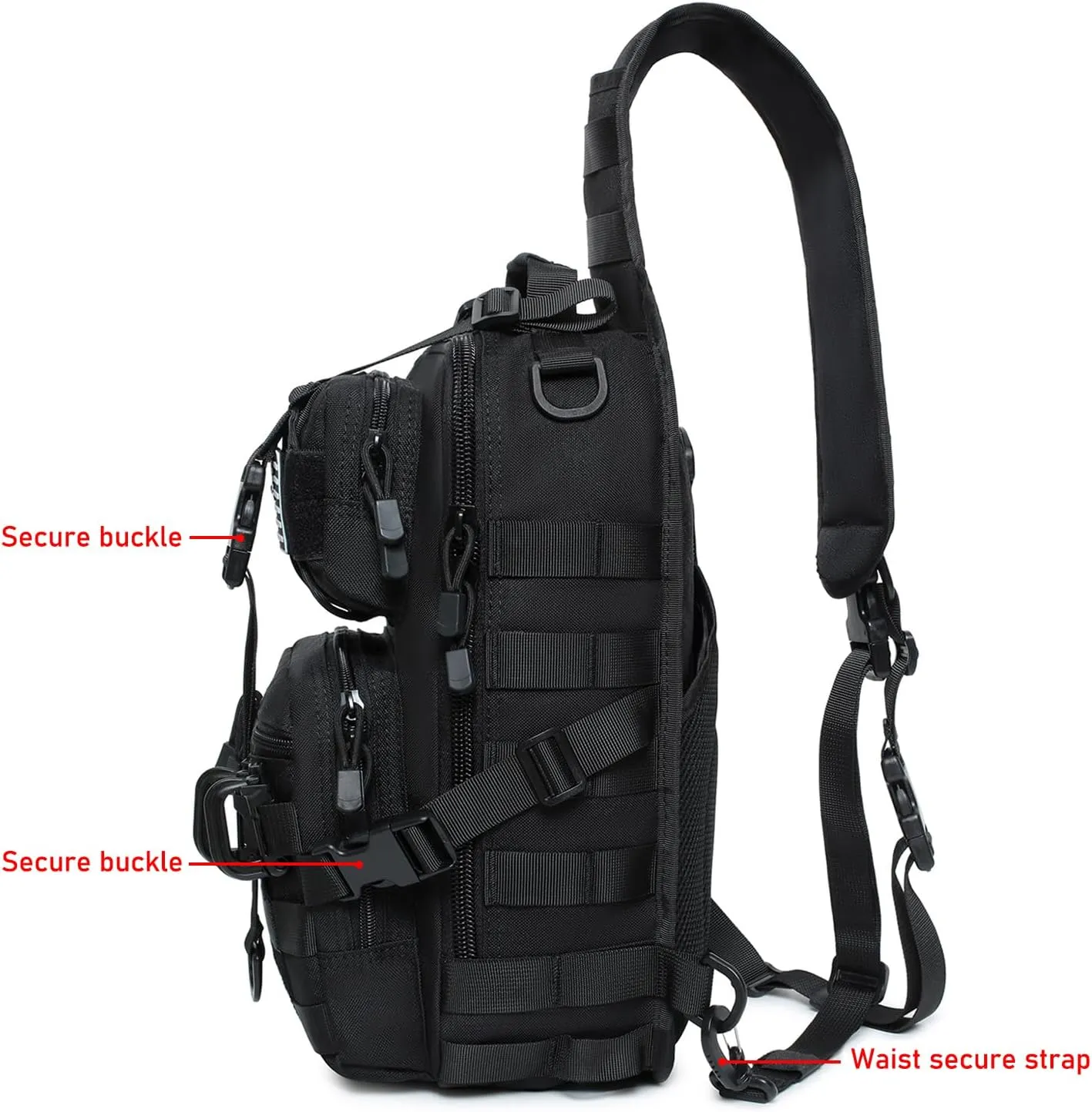 Tactical Sling Bag Backpack Military Rover Shoulder Sling Pack EDC Molle Range Bag Crossbody Chest Pack (Black)