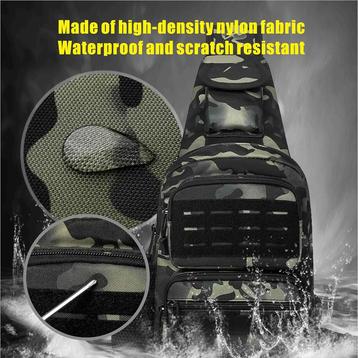 Tactical Sling Bag for Men Molle Utility Shoulder Bag Chest Pack Crossbody Backpack for Hiking Hunting (Black CP)