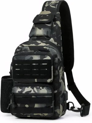Tactical Sling Bag for Men Molle Utility Shoulder Bag Chest Pack Crossbody Backpack for Hiking Hunting (Black CP)