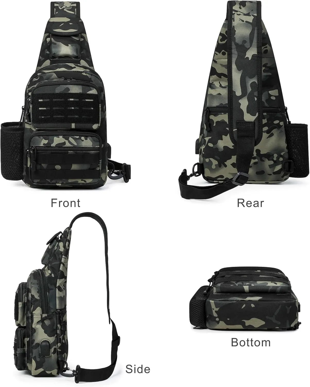 Tactical Sling Bag for Men Molle Utility Shoulder Bag Chest Pack Crossbody Backpack for Hiking Hunting (Black CP)