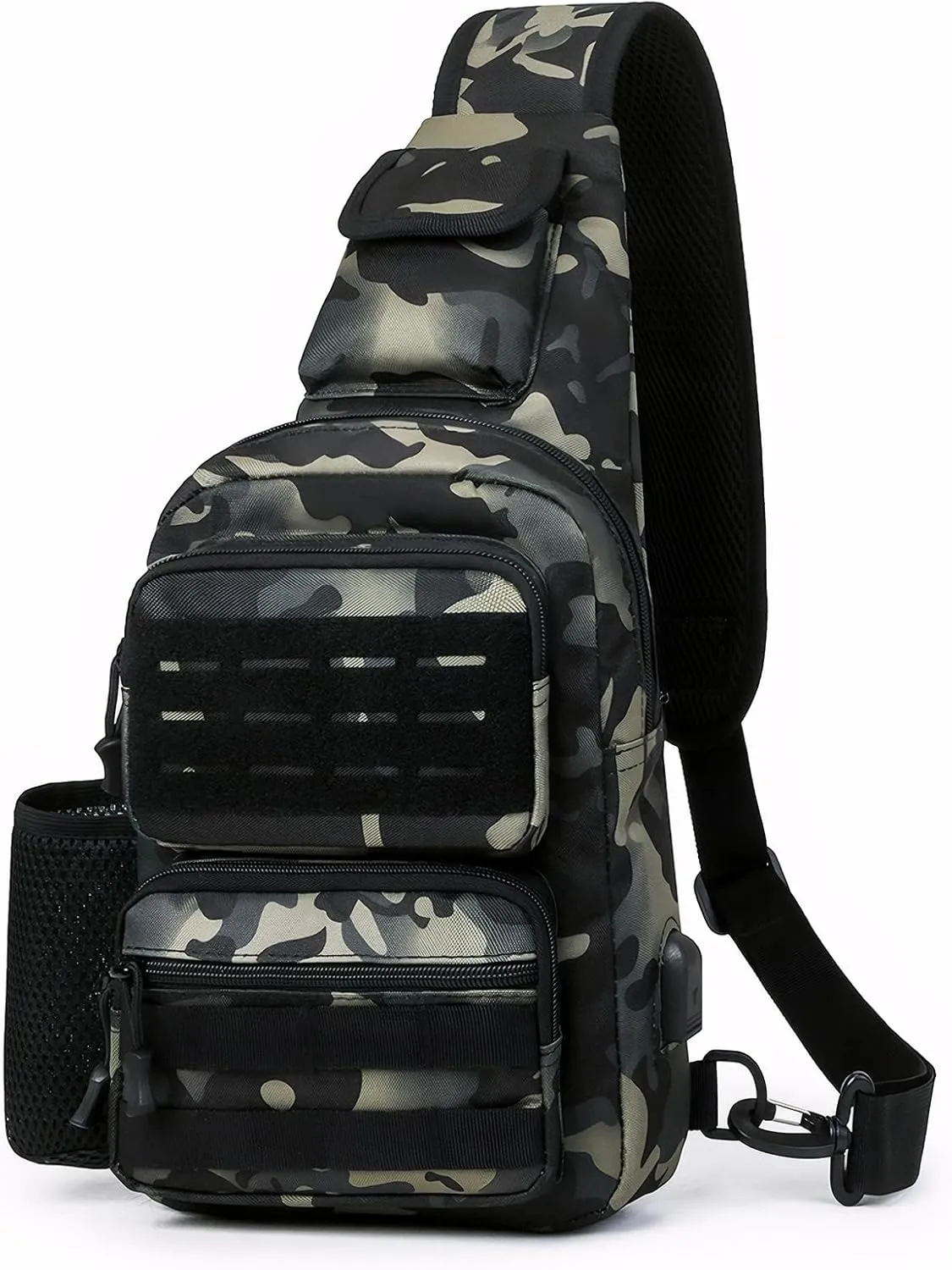 Tactical Sling Bag for Men Molle Utility Shoulder Bag Chest Pack Crossbody Backpack for Hiking Hunting (Black CP)
