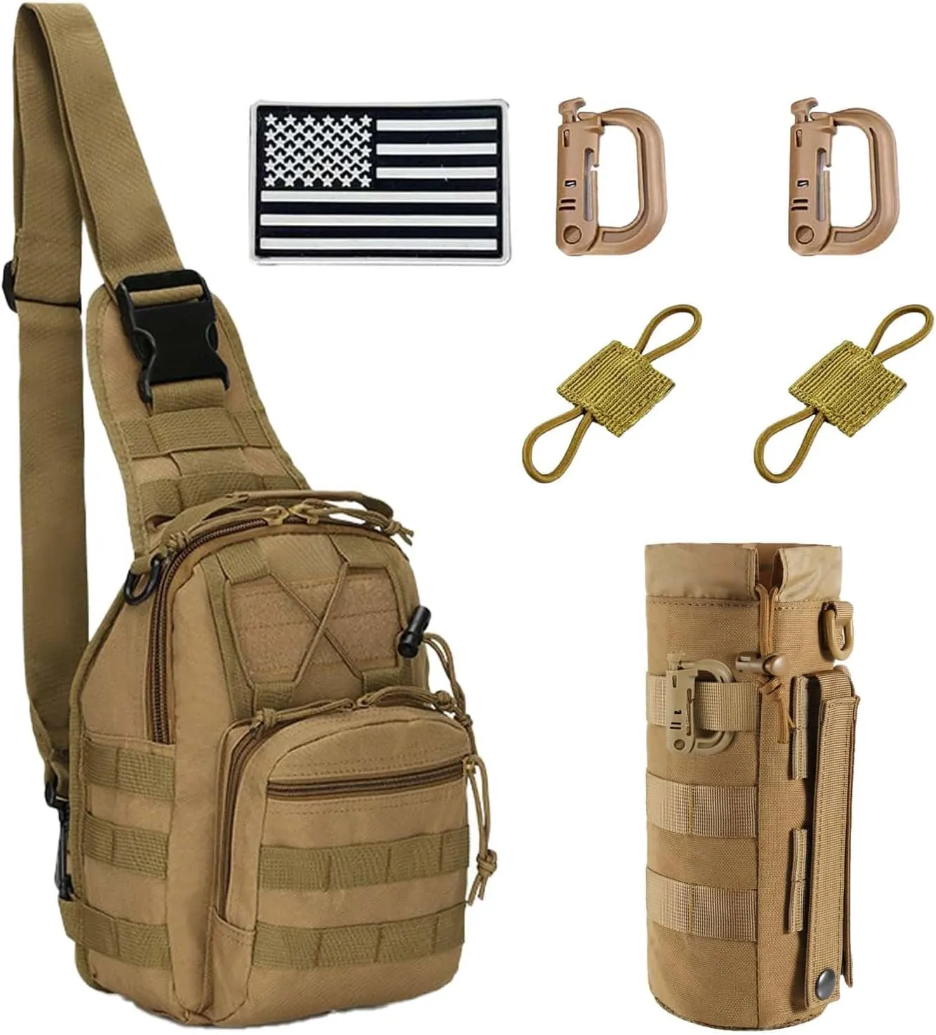 Tactical Sling Bag for Men，Tactical Shoulder Bag，Small Tactical Bag for Men (Khaki)