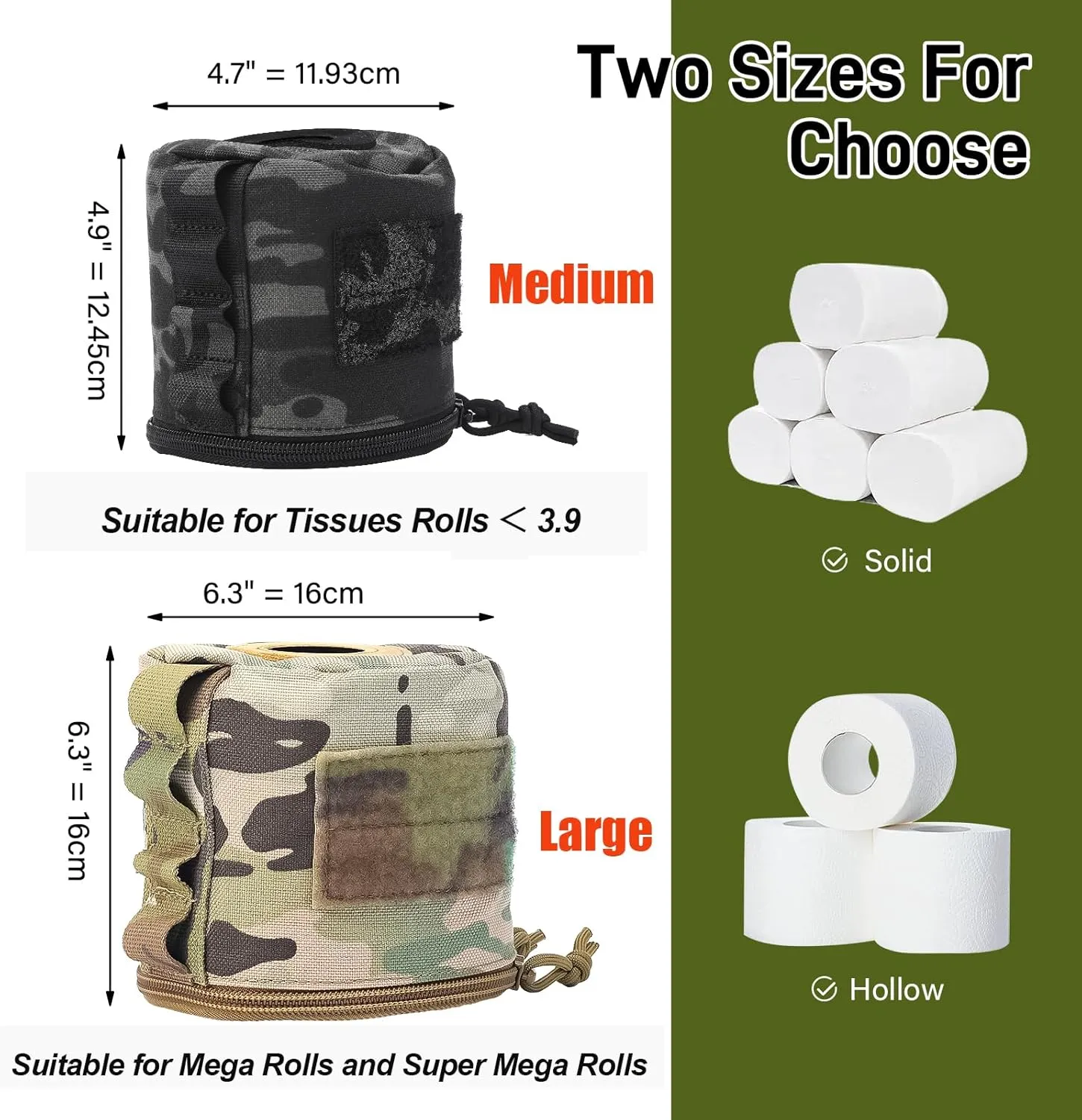 Tactical Toilet Paper Cover Waterproof Cat Proof Towel Holder Roll Paper Case Cover Portable and Foldable Paper Storage Bag with Molle Mount Webbing for Car Camping Outdoor Tent Travel