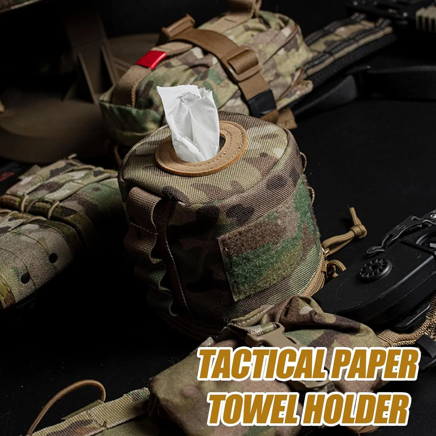 Tactical Toilet Paper Cover Waterproof Cat Proof Towel Holder Roll Paper Case Cover Portable and Foldable Paper Storage Bag with Molle Mount Webbing for Car Camping Outdoor Tent Travel