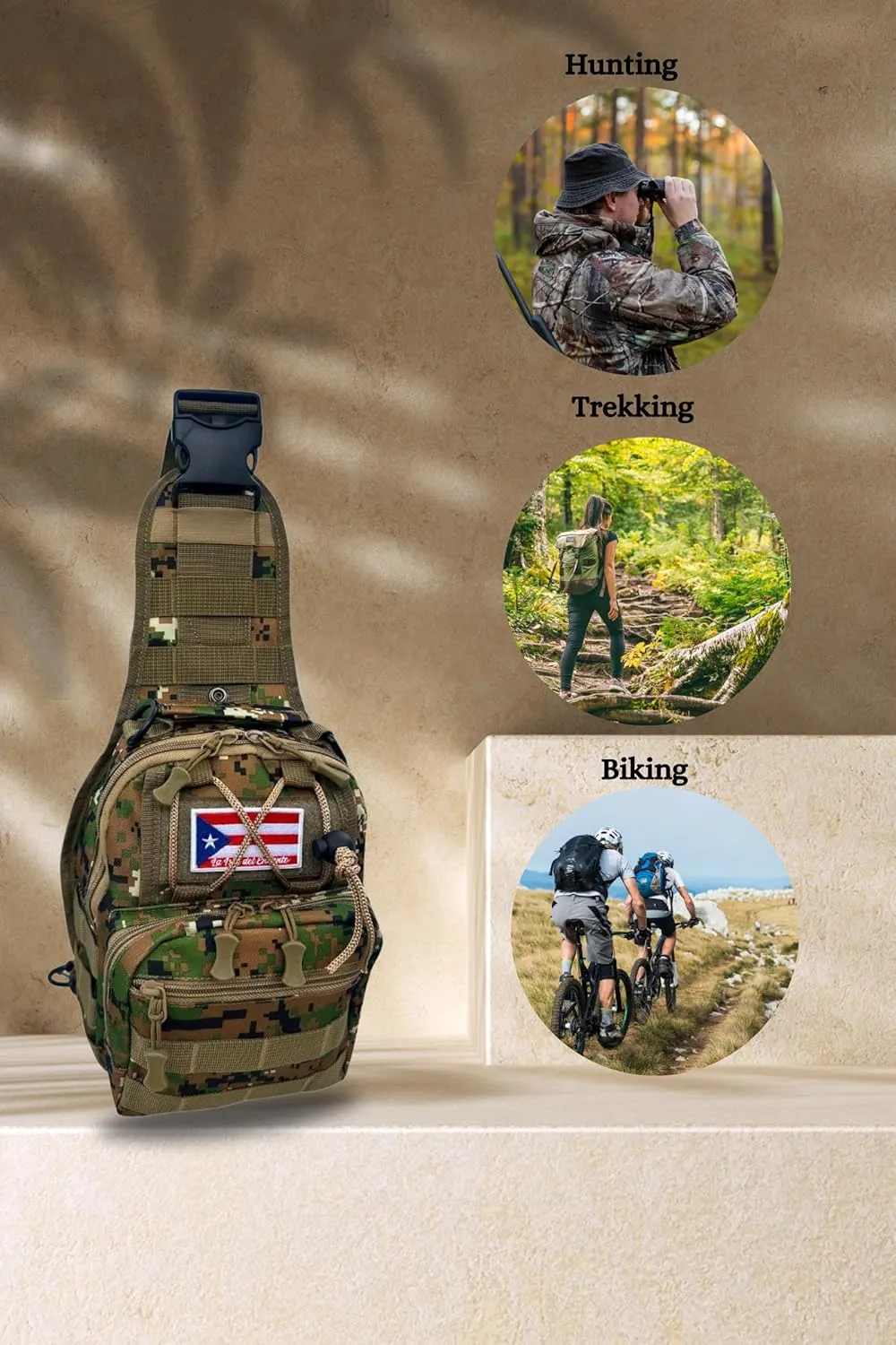 TAINOWEARS Tactical Sling Bag - Durable Polyester Nylon Shoulder Bag for Men, Unisex Adults & Kids, Ideal for Travelers & Students with Multiple Compartments - Banderas Design