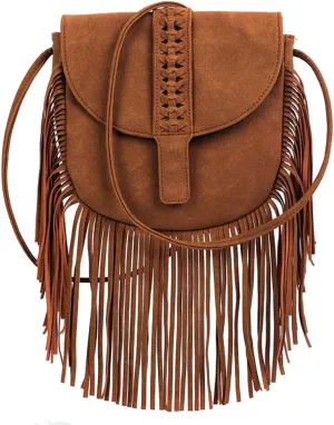 Tassels Purses for Women Frosted Suede Vegan Leather Shoulder Bag Retro Handbag Shopper Work Crossbody Satchel