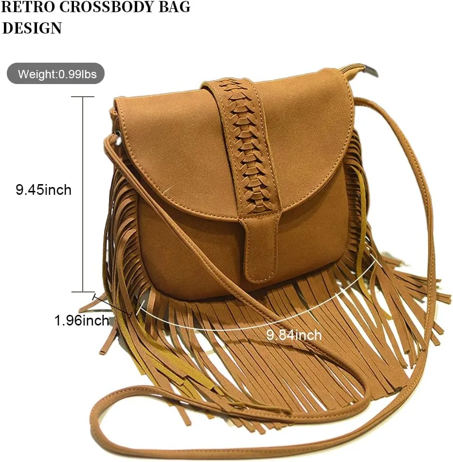 Tassels Purses for Women Frosted Suede Vegan Leather Shoulder Bag Retro Handbag Shopper Work Crossbody Satchel
