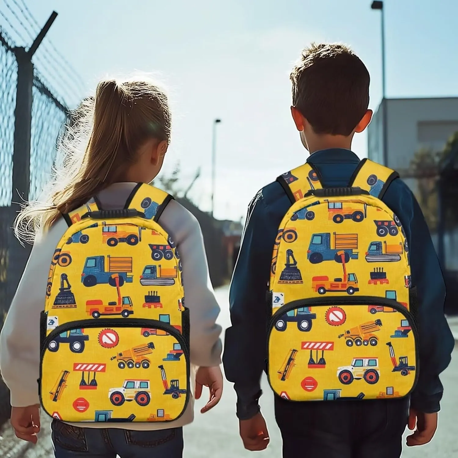 Technical Vehicle Backpack for Boys Large Capacity Bookbag with Compartment for Kids 15 Inch Polyester School Backpack Essentials for Preschool Knapsack