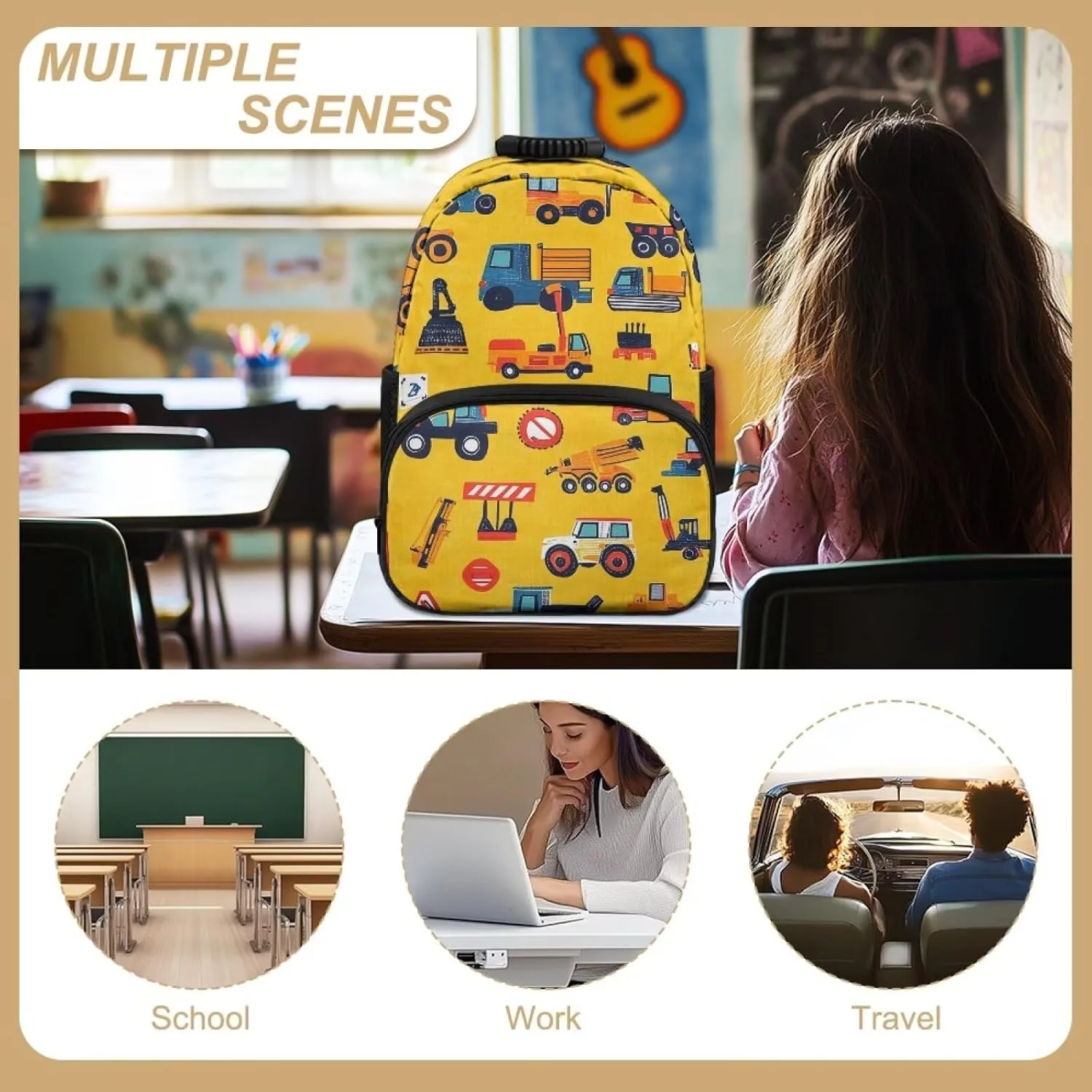 Technical Vehicle Backpack for Boys Large Capacity Bookbag with Compartment for Kids 15 Inch Polyester School Backpack Essentials for Preschool Knapsack