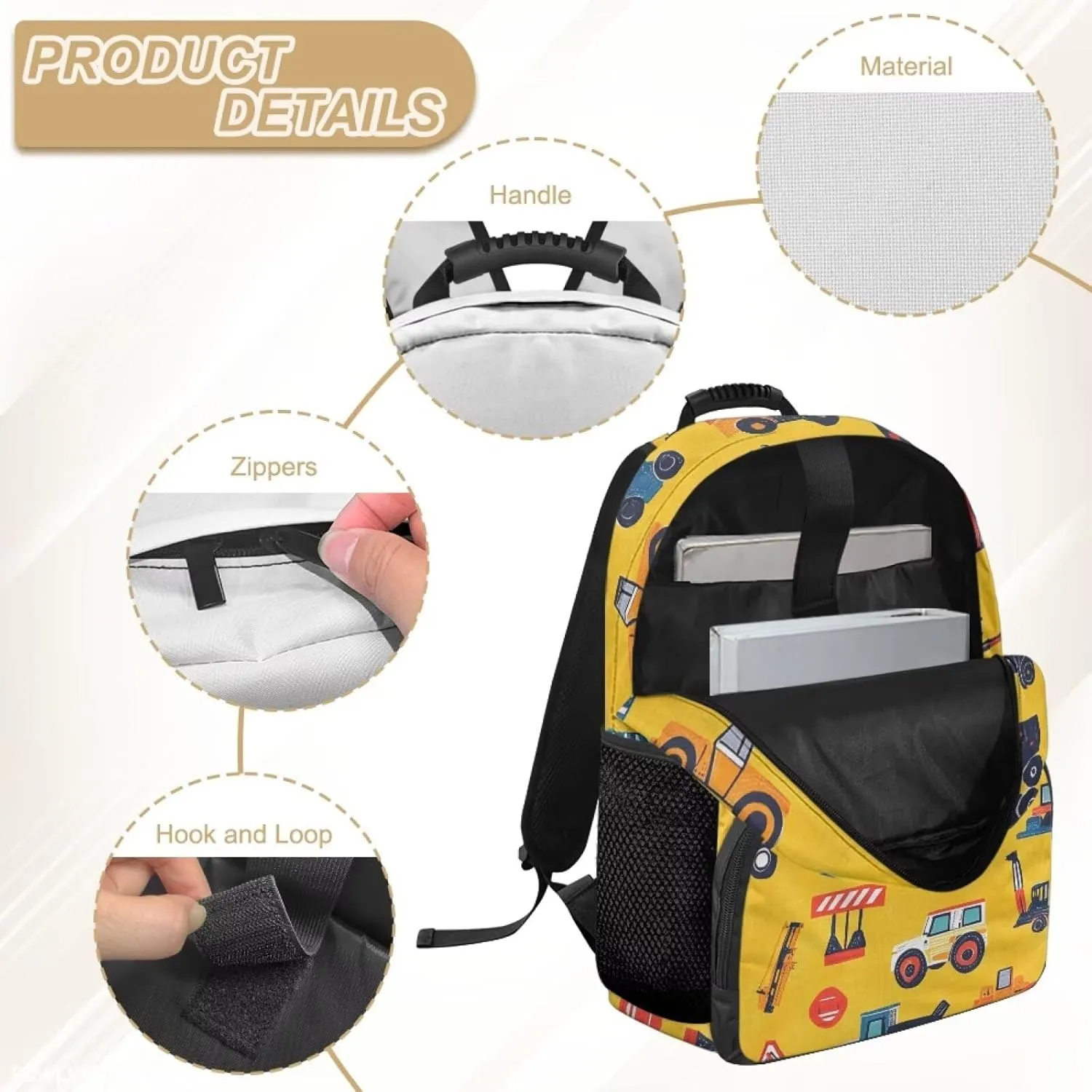 Technical Vehicle Backpack for Boys Large Capacity Bookbag with Compartment for Kids 15 Inch Polyester School Backpack Essentials for Preschool Knapsack