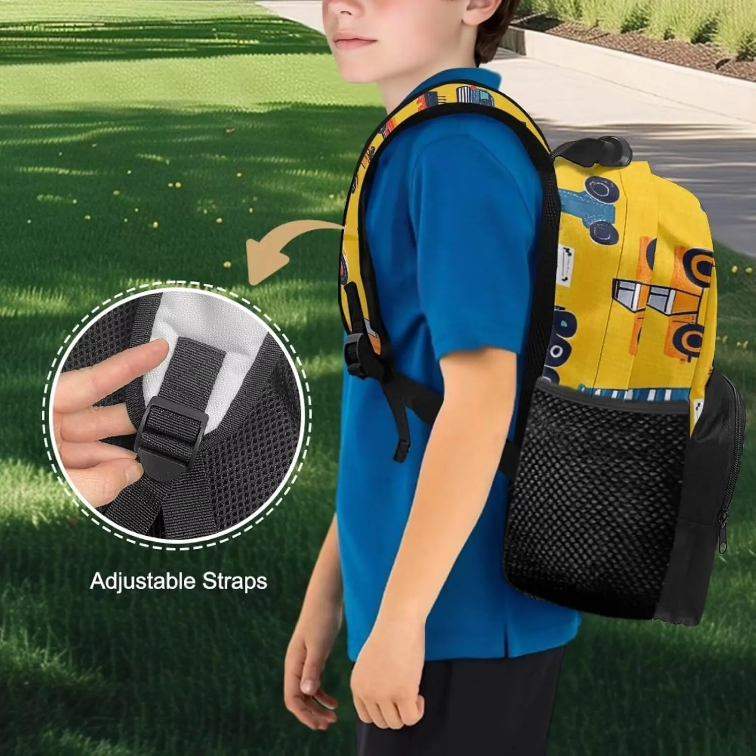 Technical Vehicle Backpack for Boys Large Capacity Bookbag with Compartment for Kids 15 Inch Polyester School Backpack Essentials for Preschool Knapsack