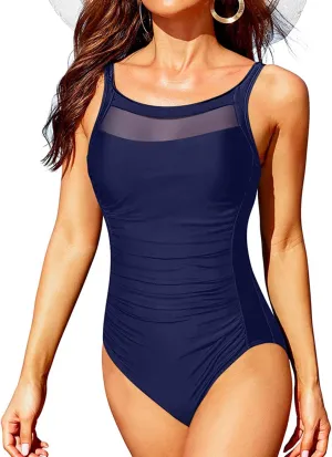 Tempt Me Women One Piece Mesh Swimsuits Tummy Control Swimwear