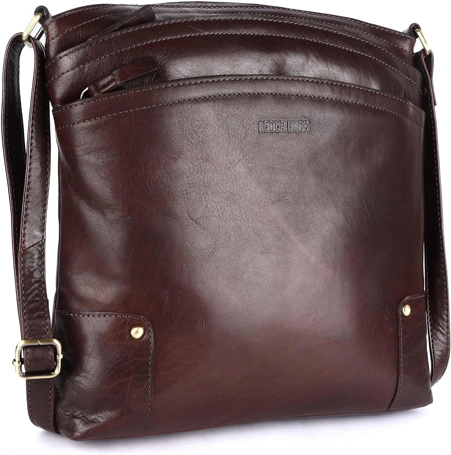 Terry Large Soft Real Leather Womens Crossbody Handbags and Purses-Triple Zip Premium Sling Crossover Shoulder Bag