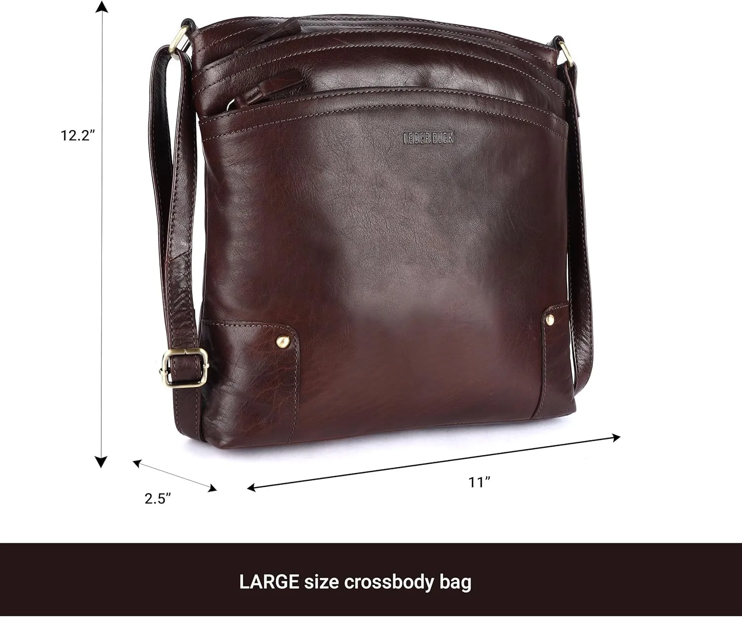 Terry Large Soft Real Leather Womens Crossbody Handbags and Purses-Triple Zip Premium Sling Crossover Shoulder Bag