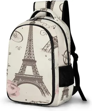 The Eiffel Tower Travel Backpack Adjustable Computer Bag Casual Travel Daypack Satchel Backpack Unisex