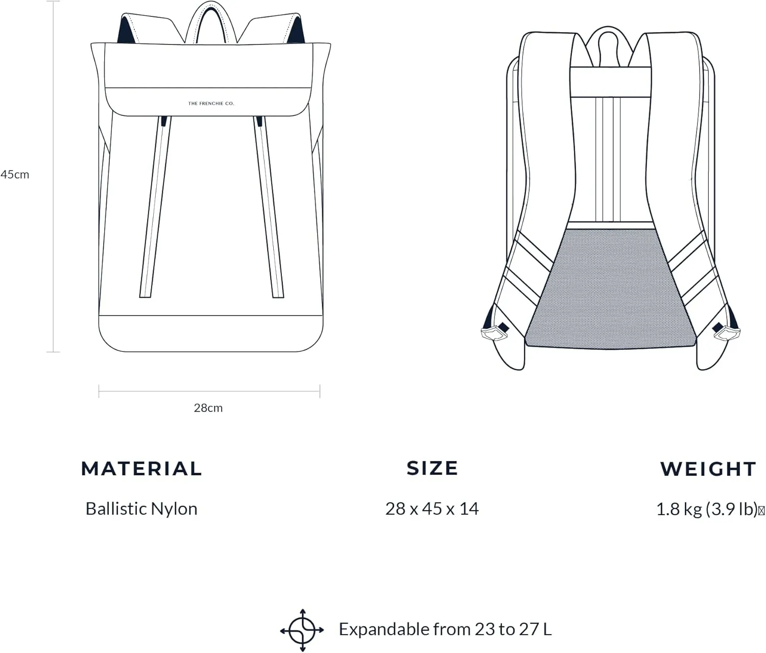 The Frenchie Co. Super Light Ballistic Speed Backpack, Expandable Lightweight, Anti-Theft Magnetic Closure Backpack With Self-Adjusting Straps, Made of Ballistic Nylon