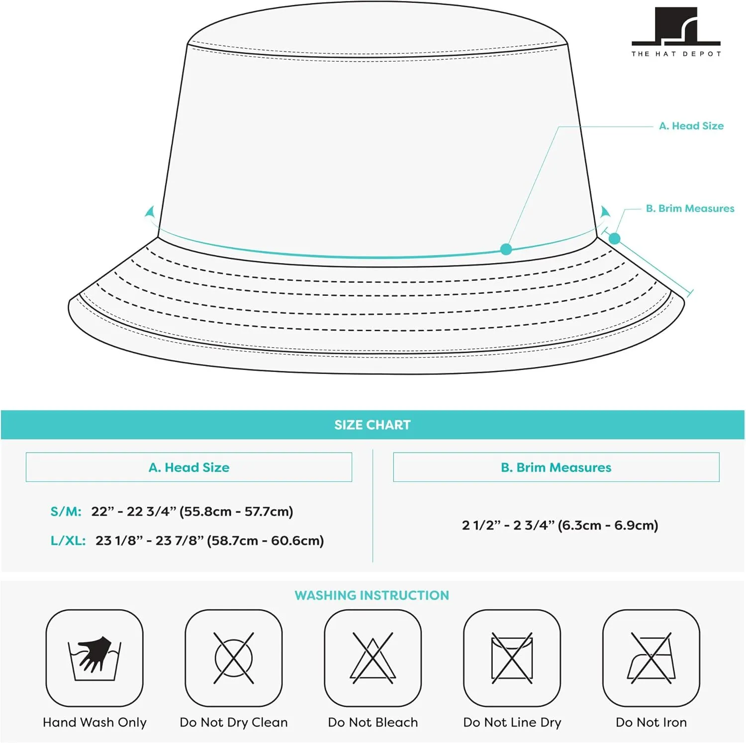 The Hat Depot Bucket Hat - Unisex 100% Cotton & Denim UPF 50 Packable Summer Travel Beach Sun Hat