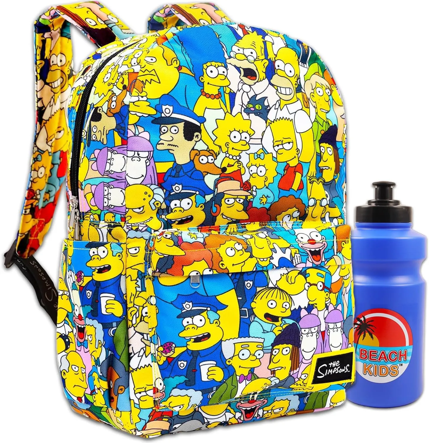 The Simpsons Backpack for Kids Set - Bundle with 17” Simpsons School Backpack with Front Pocket and Water Bottle | The Simpsons Backpack for School
