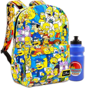 The Simpsons Backpack for Kids Set - Bundle with 17” Simpsons School Backpack with Front Pocket and Water Bottle | The Simpsons Backpack for School