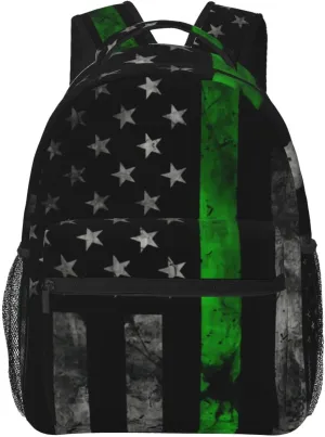 Thin Green Line American Flag Backpacks 15in Laptop Backpack Multipurpose Double Shoulder Bag For Men Women Gifts
