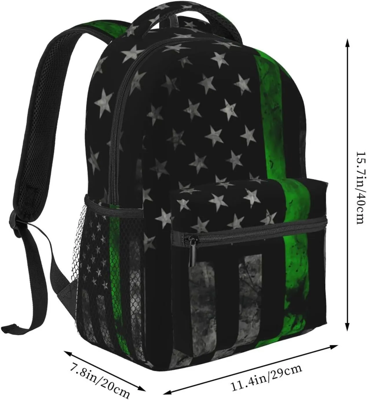 Thin Green Line American Flag Backpacks 15in Laptop Backpack Multipurpose Double Shoulder Bag For Men Women Gifts