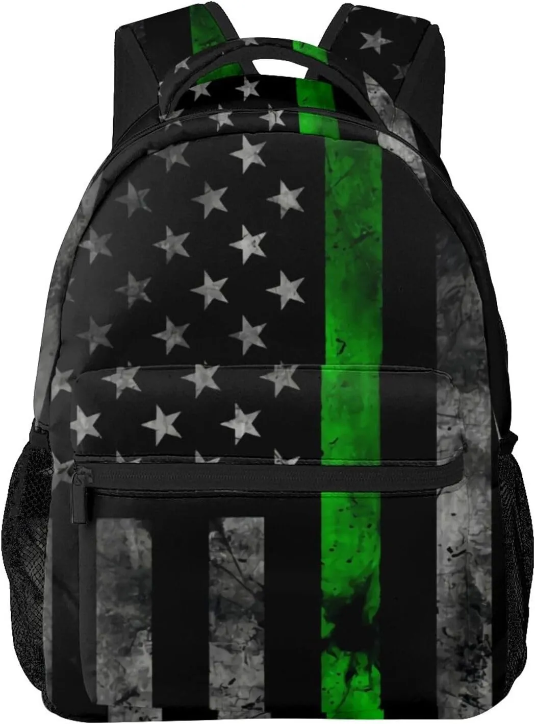 Thin Green Line American Flag Backpacks 15in Laptop Backpack Multipurpose Double Shoulder Bag For Men Women Gifts