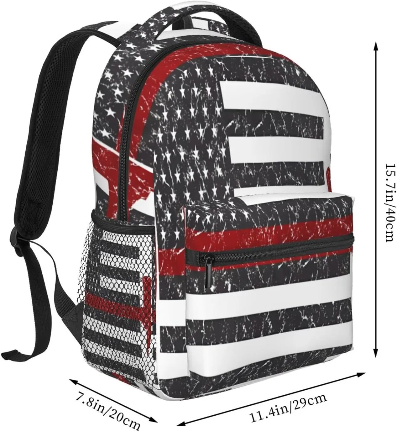 Thin Red Line Axe American Flags Patriot Firefighter Casual Backpacks Sport Backpack Travel Rucksack Canvas Daypack Workout Bags with Pockets for Gym Working Hiking